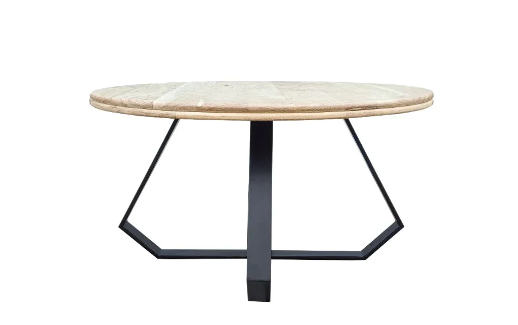 VI Juniper Round Coffee Table Solid Timber Top Metal Base