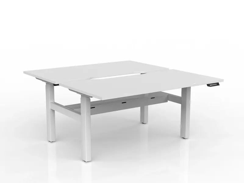 OL Agile 2 Column Electric Height Adjustable Shared Desk White Top White Frame