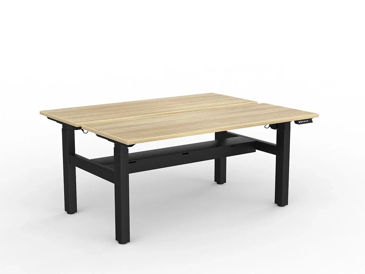 OL Agile 2 Column Electric Height Adjustable Shared Desk Oak Top Black Frame