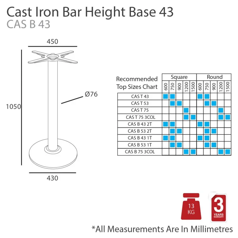 MA Cast Iron Base Round Bar Table