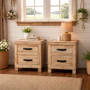 MF Industrial Iron Recycled Timber 2 Drawer Bedside Table thumbnail 3