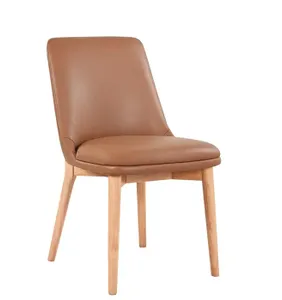MD Novart Timber Leg Genuine Leather Upholstered Dining Chair thumbnail 4