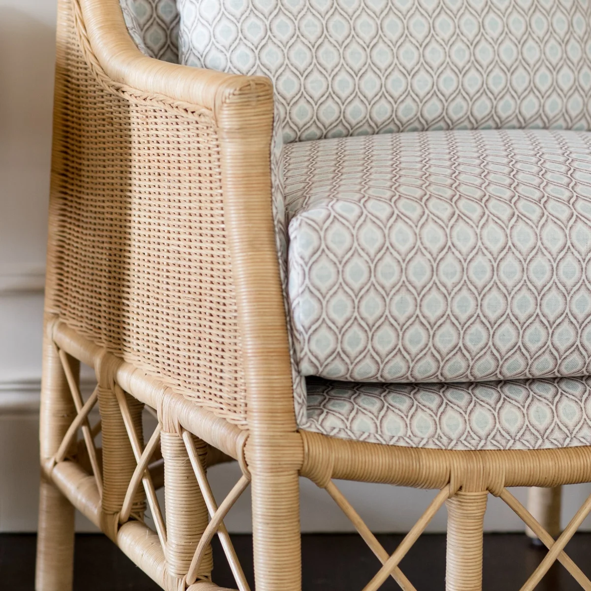 CR Rabana Natural Rattan Fabric Upholstered Armchair