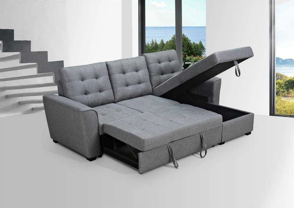 VI Ashgrove Fabric Upholstered 2 Seater Sofabed with Chaise Lounge