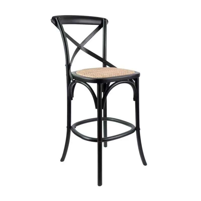 VI Cafe Timber Framed Rattan Seat Bar Stool