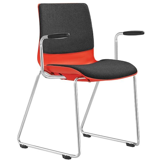 ST Pod Sled Base Red Shell Upholstered Stackable Hospitality Chair with Arms