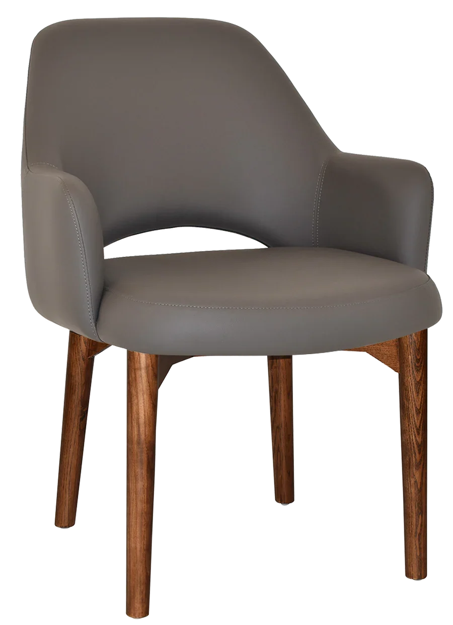 EZ Albury Walnut Stained Timber Frame Upholstered Hospitality Dining Armchair - XL