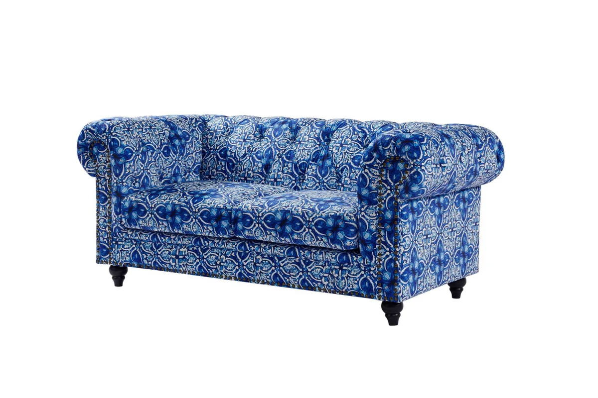 BT Chesterfield Digital Print Velvet Upholstered 2 Seater Lounge