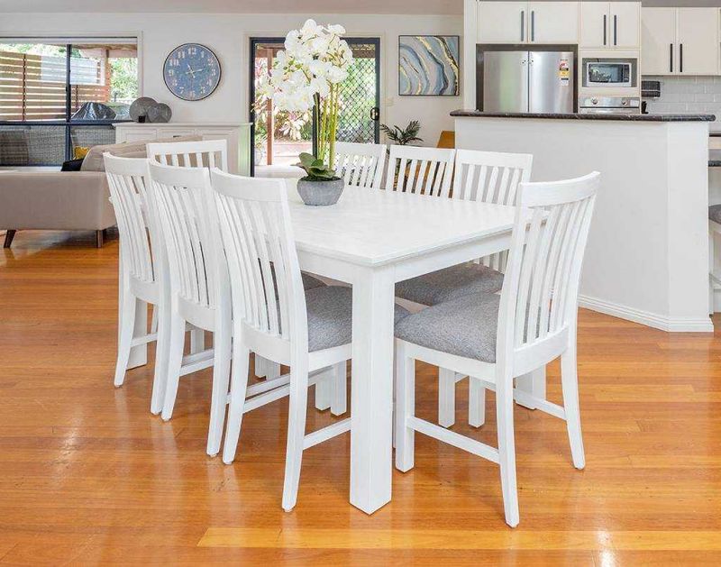 VI Coastal Solid Timber Dining Table with 8 Chairs Set