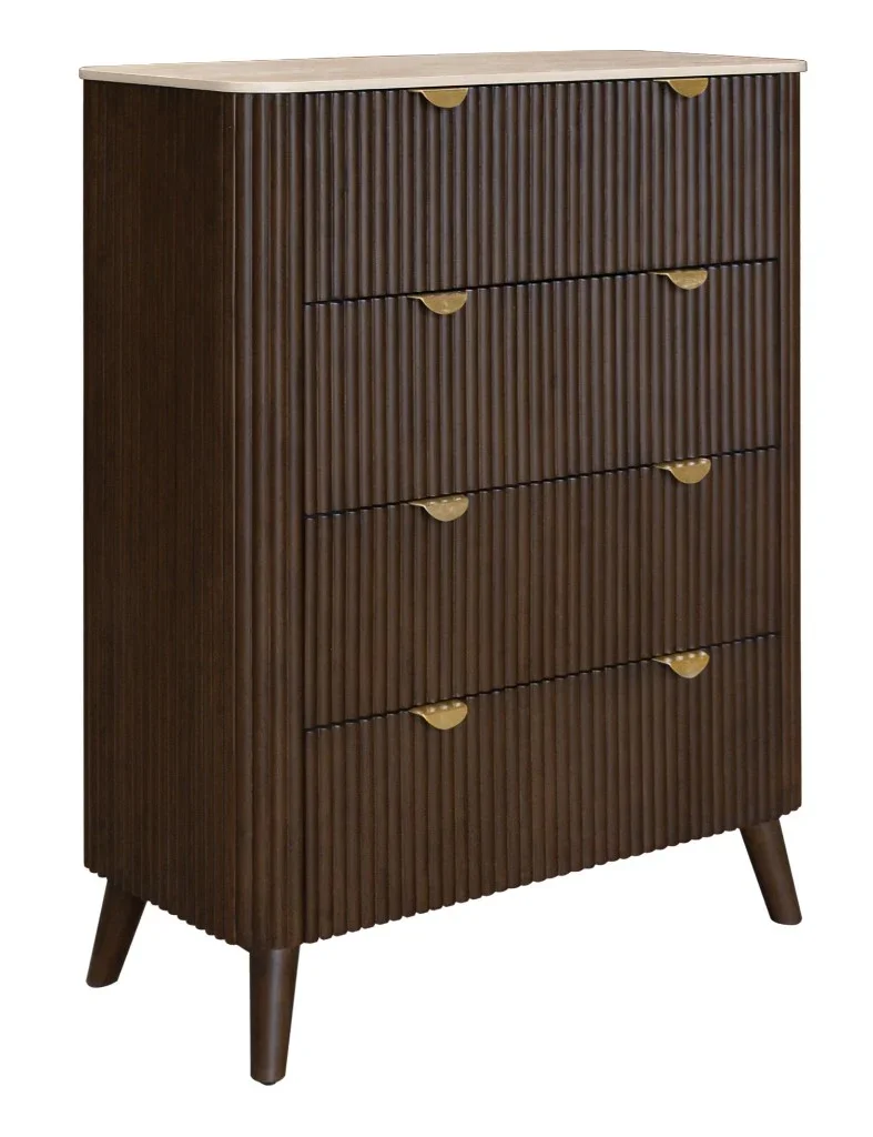 VI Cotswold Stone Top Solid Timber 4 Drawer Tallboy - Walnut