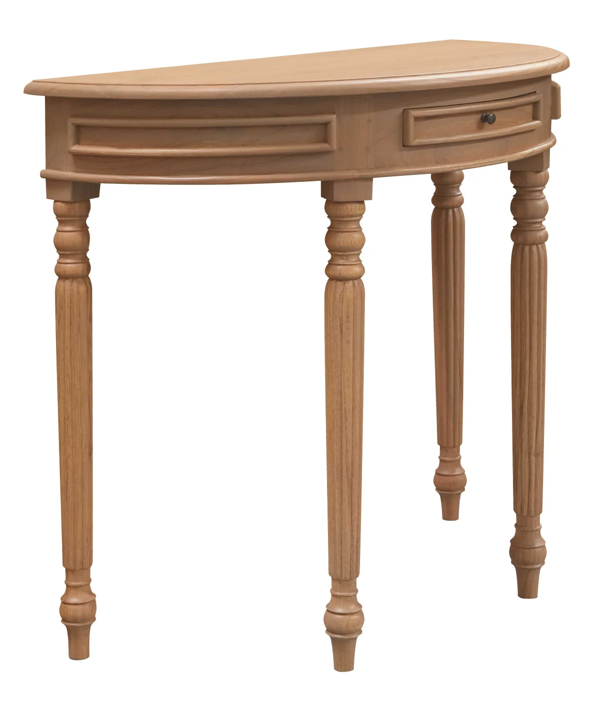 CT Nueva Solid Mindi Timber Turn Legs Half Round Sofa Table