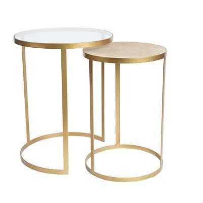 SH Marina Metal Framed Glass Top Round Nesting Side Tables