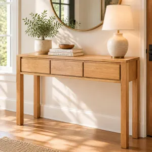 MD Moni Solid Timber 3 Drawer Console Table thumbnail 3