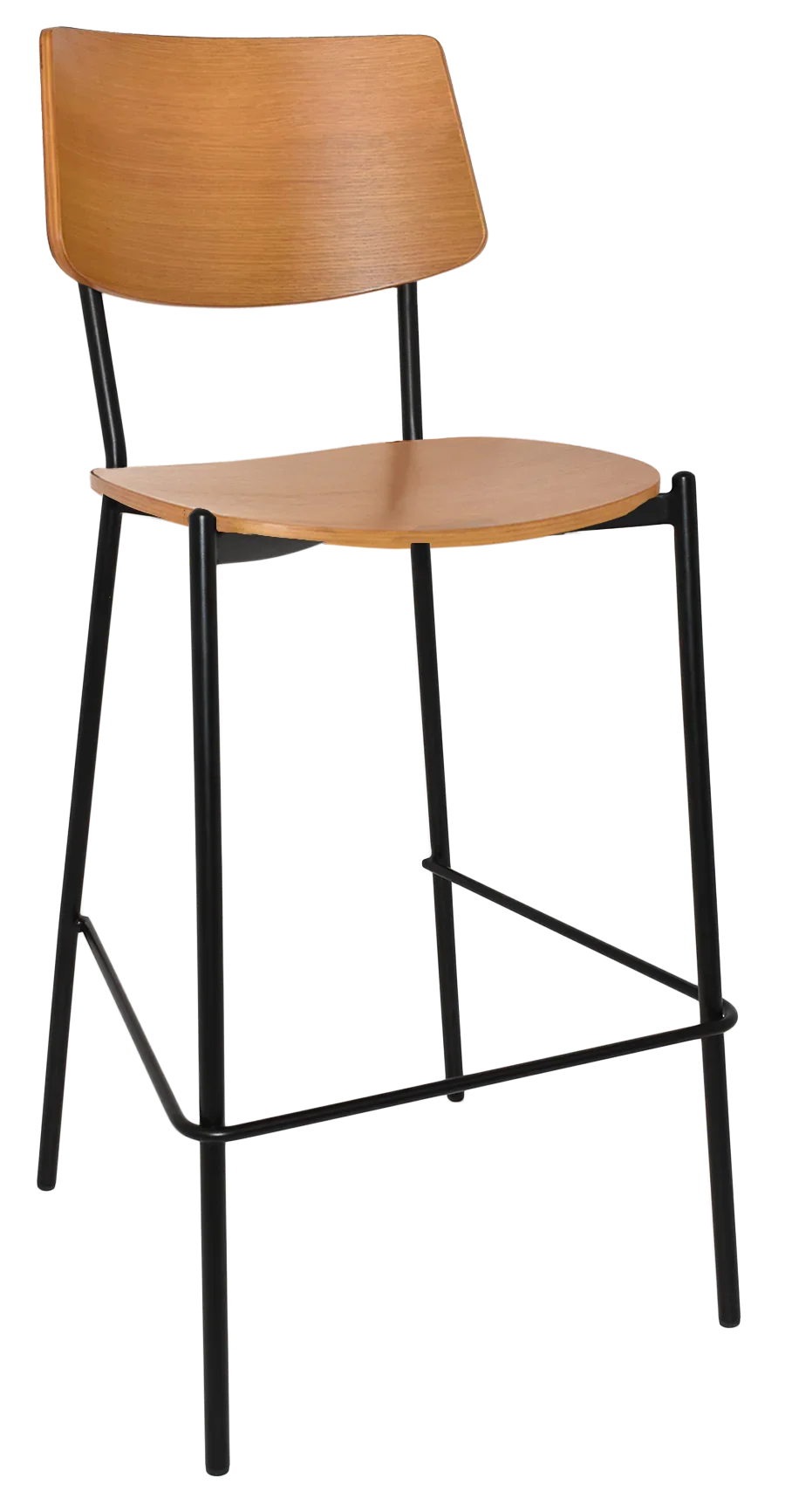 EZ Texas Black Metal Leg Barstool with Light Oak Veneer Back