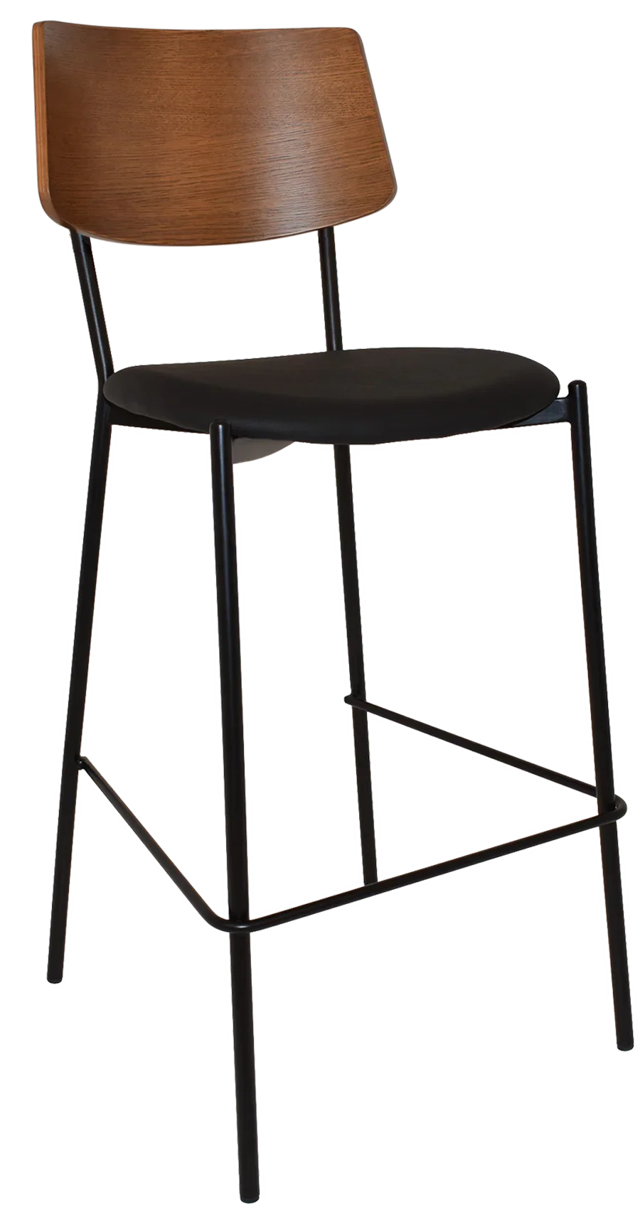 EZ Texas Black Metal Leg Light Walnut Back Barstool