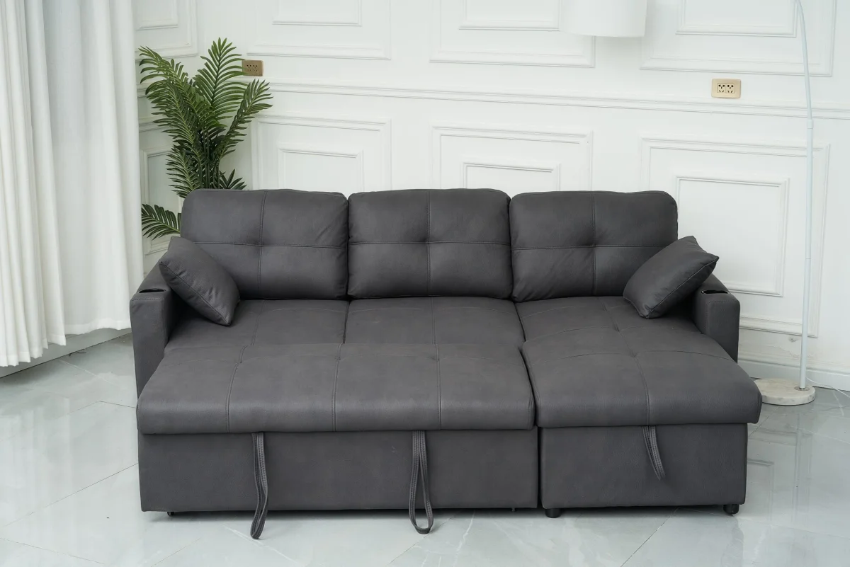 BT Romy Fabric Upholstered 2 Seater Sofa Bed with Storage Chaise