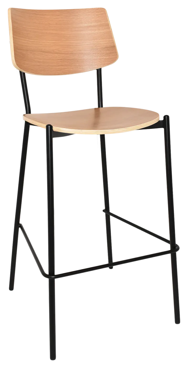 EZ Texas Black Metal Leg Barstool with Natural Veneer Back