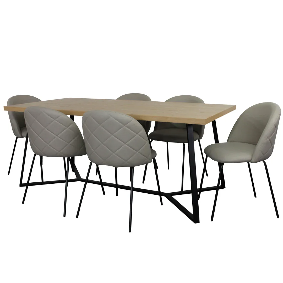 BT April Metal Leg Timber Veneer Top Dining Table