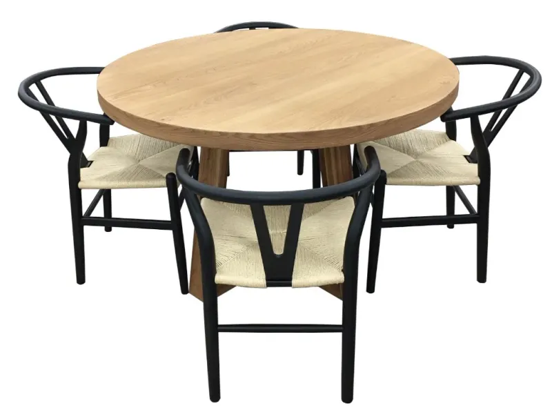VI Airlie 120cm Dia Din Round Table with 4 Dining Chair Black Kit