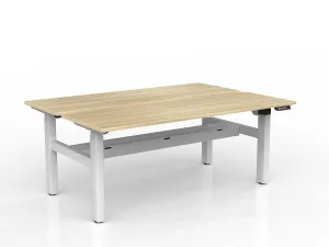 OL Agile 2 Column Electric Height Adjustable Shared Desk Oak Top White Frame thumbnail 14