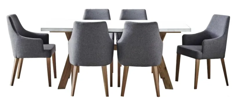 VI LIberty Concrete Top Timber Base Dining Table 6 Chair Set