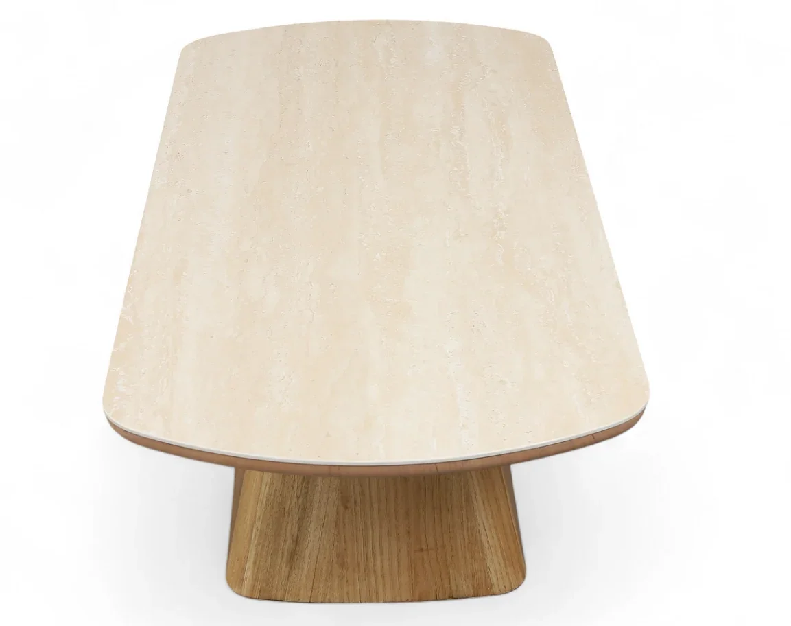 MD Elegant Solid Timber Base Natural Stone Top Coffee Table