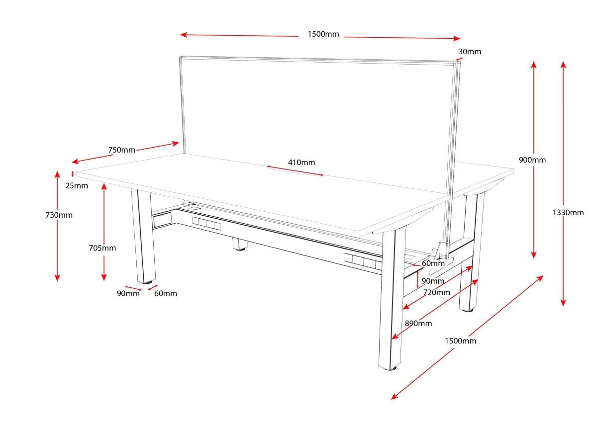 RL Boost Static 2-User Double Sided Workstation with SHUSH30 Screen