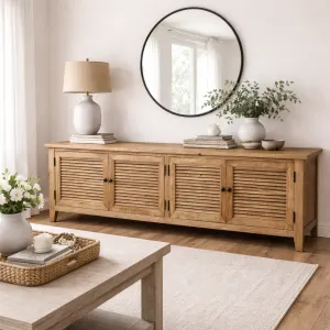 MF Oakwood Louvre Solid Timber TV Unis with Internal Shelves thumbnail 4