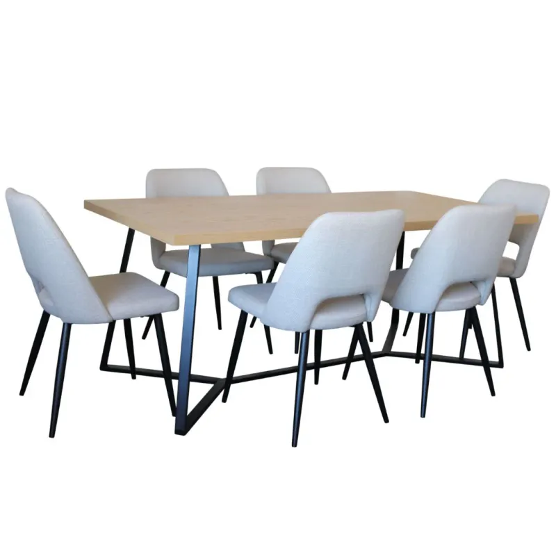 BT April 7 Pce Dining Table with Zara Chair Febric Set