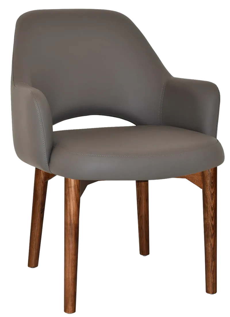 EZ Albury Walnut Stained Timber Frame Upholstered Hospitality Dining Armchair - XL