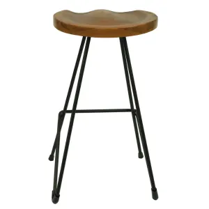 CT Saddle Solid Timber Top Black Metal Leg Kitchen Stool thumbnail 3
