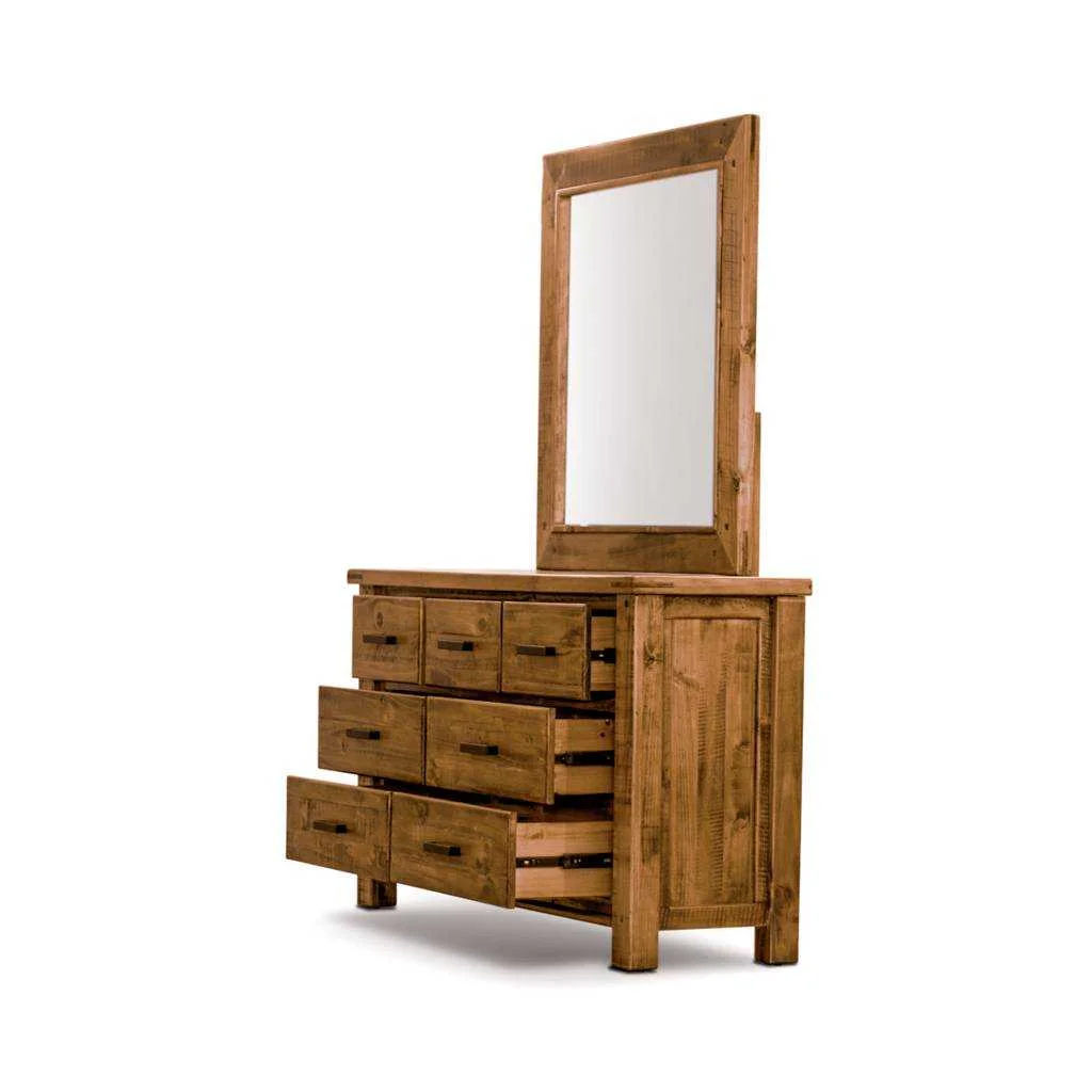 VI Outback Solid Timber 3 Over 4 Drawer Dresser with Mirror
