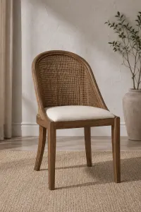 CR Alabama Timber Framed Rattan Back Fabric Seat Dining Chair thumbnail 3