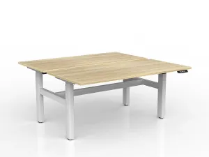 OL Agile 2 Column Electric Height Adjustable Shared Desk Oak Top White Frame thumbnail 6