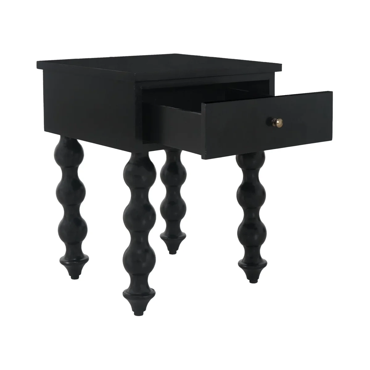CR Carob Solid Timber Turned Leg 1 Drawer Bedside Table
