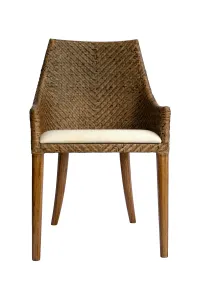 CR Georgia Timber Framed Rattan Back Fabric Seat Dining Chair thumbnail 1