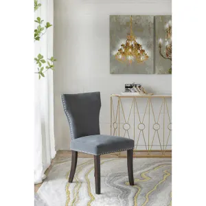 DA Studded Grey Fabric Upholstered Dining Chair Set of 2 thumbnail 3