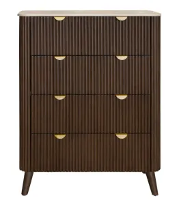 VI Cotswold Stone Top Solid Timber 4 Drawer Tallboy - Walnut thumbnail 1