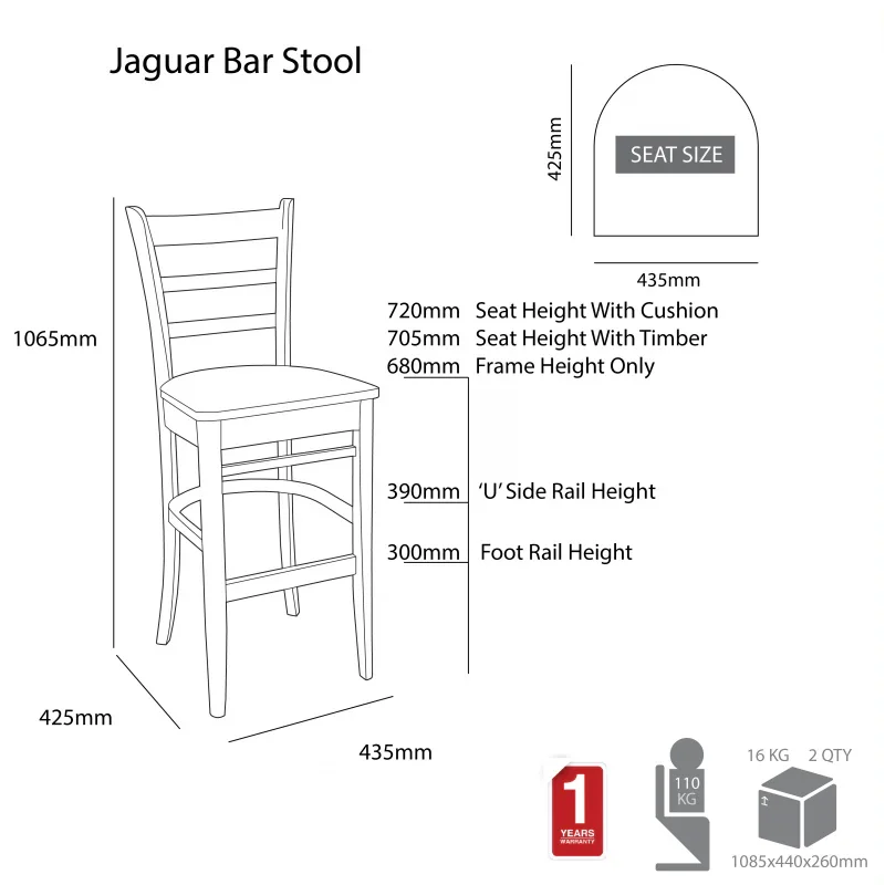 MA Jaguar Bar Stool With Upholstered Seat