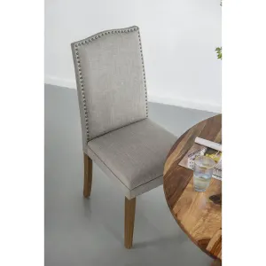 DA Studded Smoky Grey Fabric Upholstered Dining Chair Set of 2 thumbnail 2