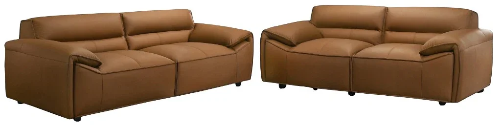 VI Zander Leather Upholstered 3+2 Seaters Sofa Set - Tan and Olive