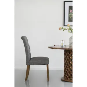 DA Grey Buttoned Back Fabric Upholstered Dining Chair Set of 2 thumbnail 2