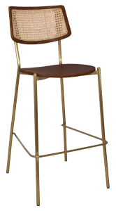 EZ Texas Metal Leg Rattan Back Barstool - Light Walnut thumbnail 1
