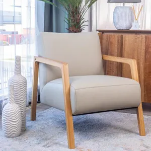 VI Mason Buffalo Leather Upholstered Timber Legs Armchair thumbnail 3