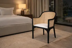 MF Selina Natural Rattan Fabric Upholstered Dining Armchair thumbnail 4