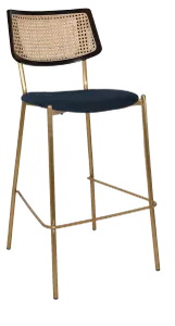 EZ Texas Brass Leg Rattan Back Barstool with - Black thumbnail 2