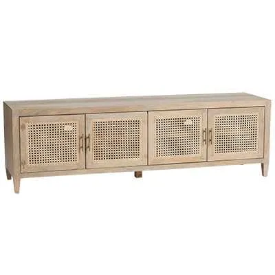 SH Pearl Habour Solid Timber Rattan 4 Door Entertainment Unit