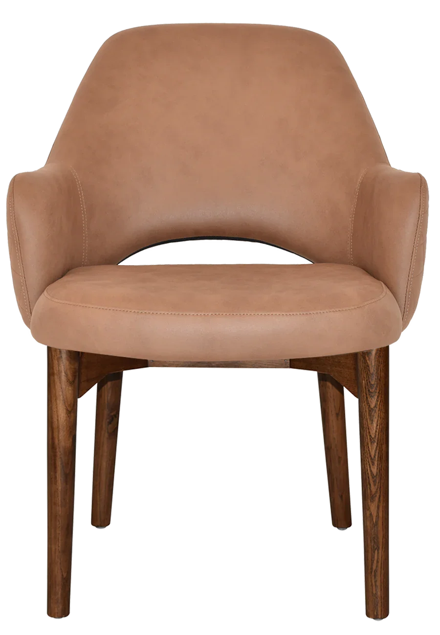 EZ Albury Walnut Stained Timber Frame Upholstered Hospitality Dining Armchair - XL