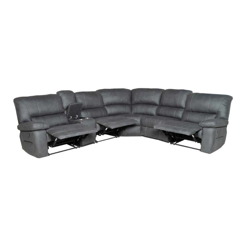 VI Jersey Fabric Upholstered 5 Seater Corner Modular Recliner Lounge