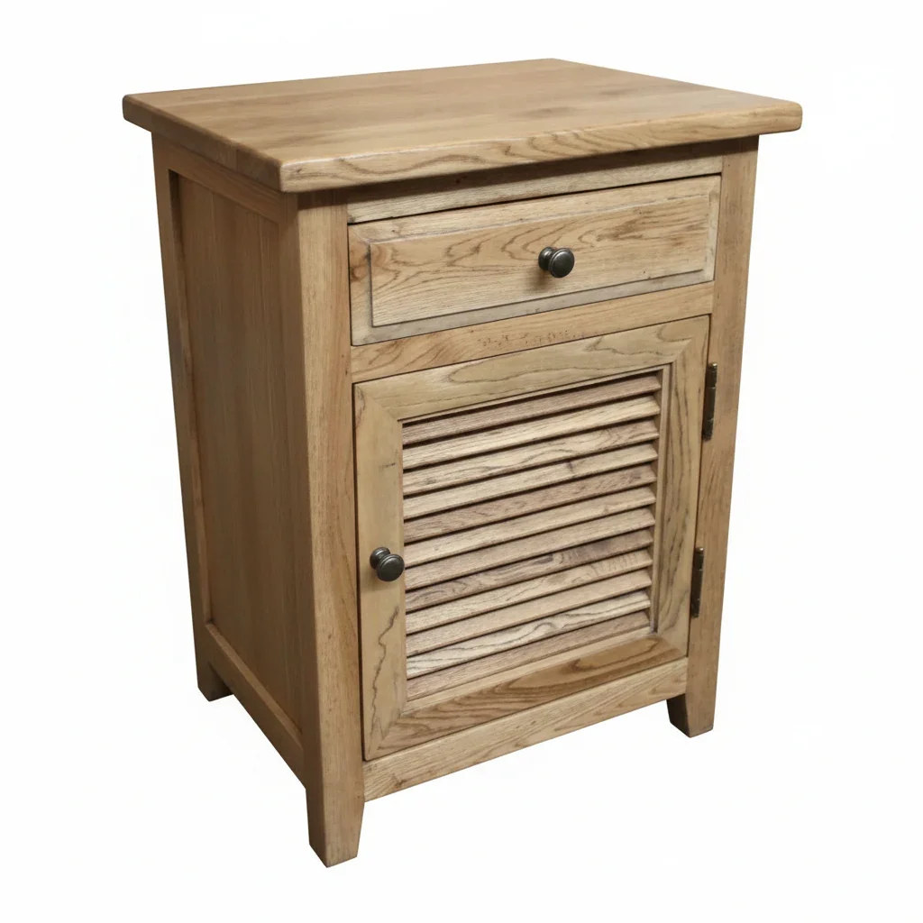 MF Oakwood Louvre Solid Timber 1 Drawer and 1 Door Bedside Cabinet